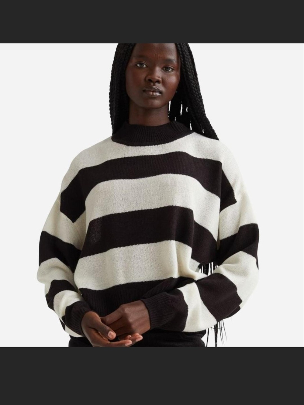 H&M Black and White Striped Crewneck Sweater H&M